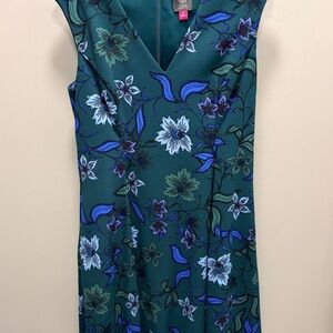 Vince Camuto Teal and Blue Floral Midi Dress